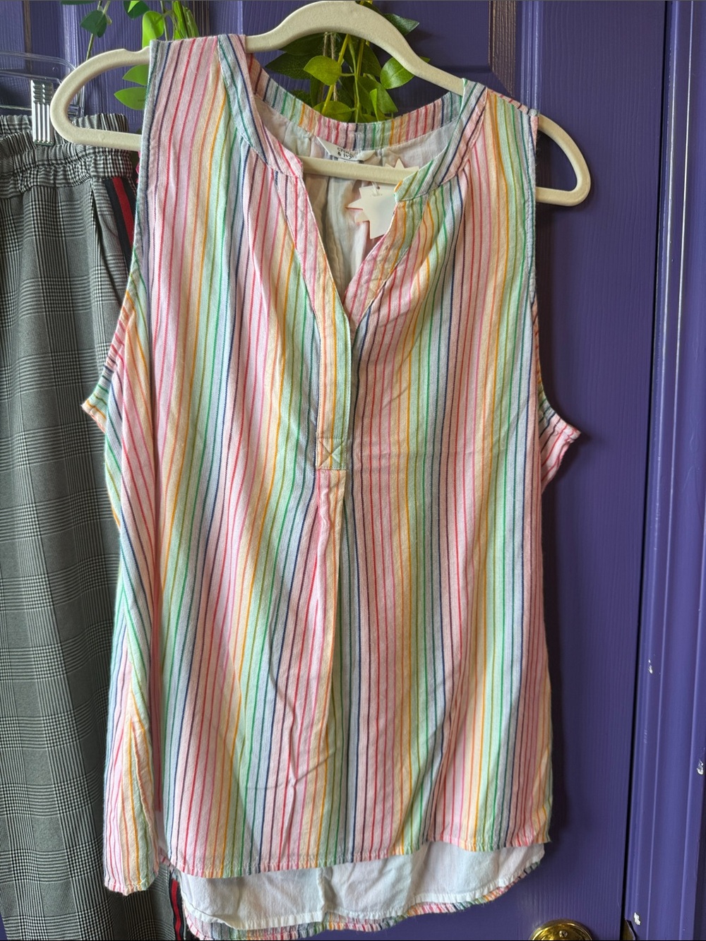crown & ivy Pastel Multi-Stripe Sleeveless V-Neck Tank